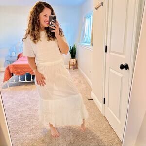 Antique White Lace Handmade Semi Sheer Maxi Skirt Medium